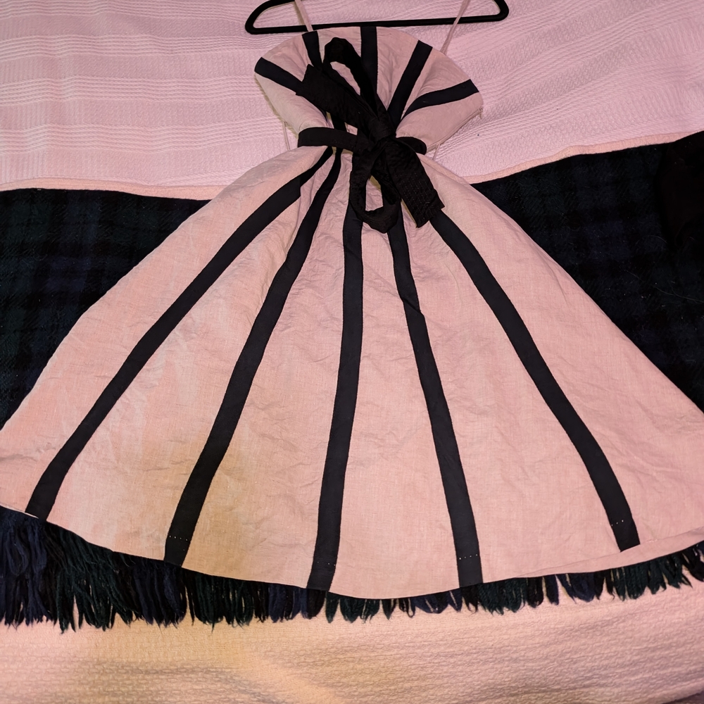 100% Linen Kenar Black and Cream Striped Dress